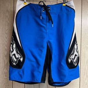 Fox Racing Mens Board Shorts Surfing Swim Fox Head Logo Blue/Black/White Size 32